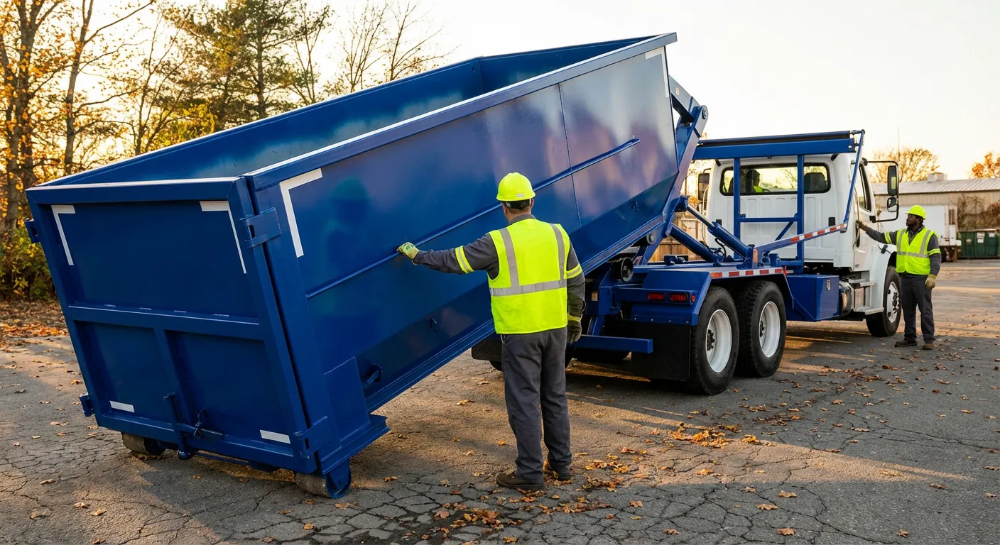 Commercial roll-off dumpster delivery truck in Union City, CA