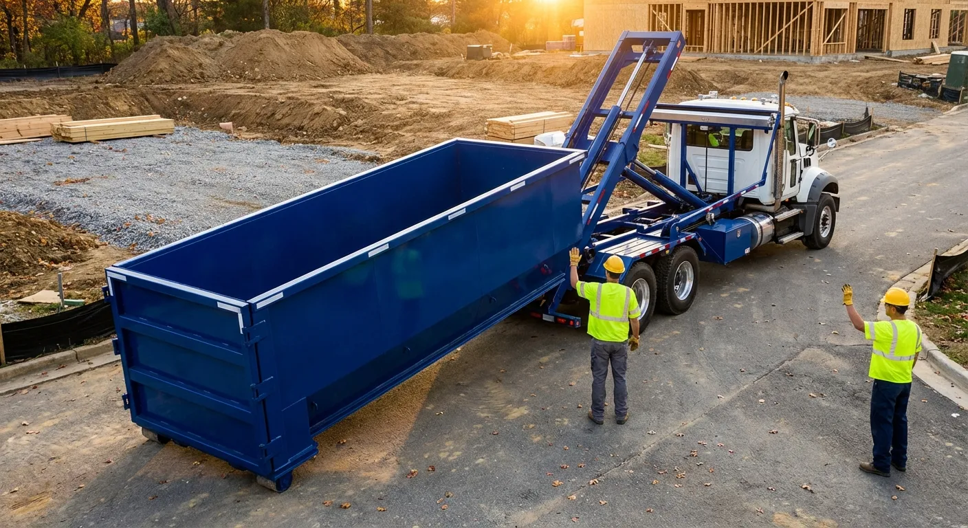 Construction dumpster delivery truck in Union City, CA