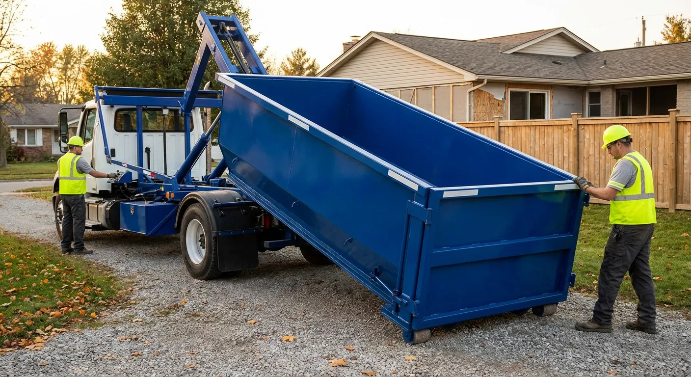 Roll-off dumpster rental delivery truck in Union City, CA