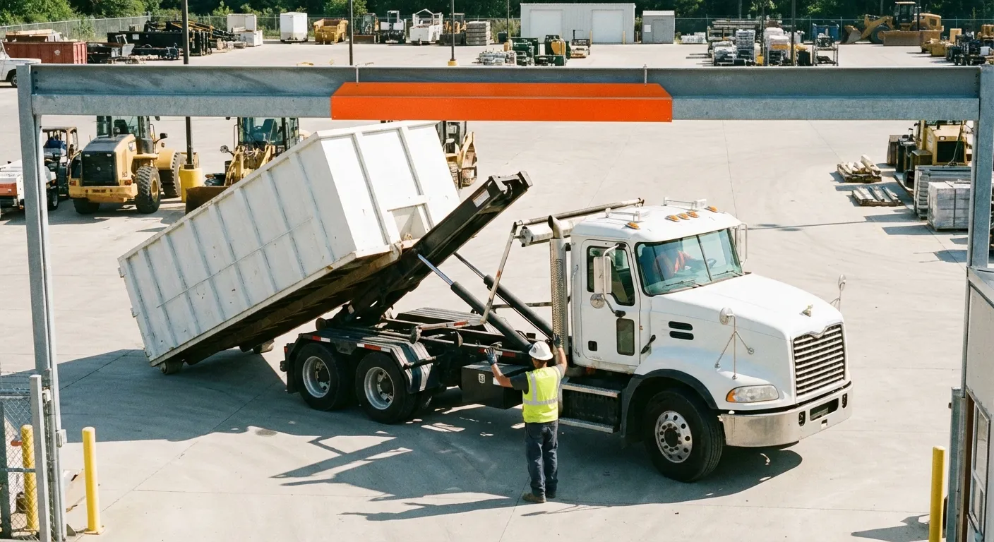 Commercial dumpster delivery truck specifications and clearance requirements in Union City, CA
